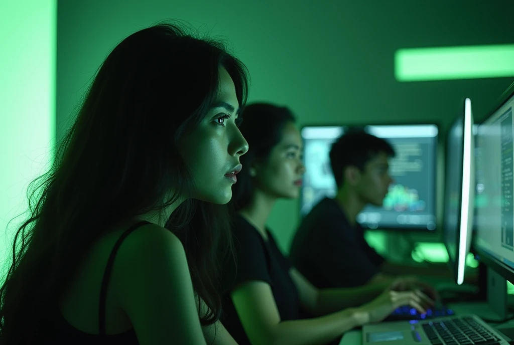 Lycéennes présentant leur app IA dans un salon